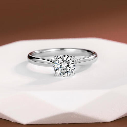 Junpoqifan 18k gold cultivated diamond ring for women classic four-claw real diamond one carat 50 points diamond engagement ring platinum PT950 50 points classic four-claw D VS1 No. 8 circle