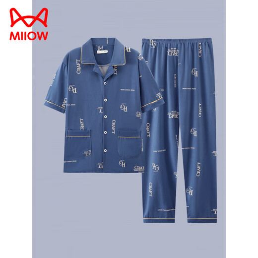 Catman (Miiow) 2025 Neue Pyjamas kurzärmeligte Baumwollanzug Sommer-Herrenhosen Teenager können außerhalb G3881 Blue-Short-Ärmelhosen 2xl zu Hause tragen [vorgeschlagen 140-160jin [Jin gleich 0,5 kg]]