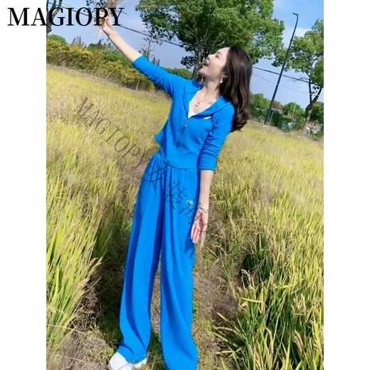 
MAGIOPY International Luxury High-end Brand Salt Fried Street Casual Sports Set Women's 2025 Spring Clothes Bright Blue Cardigan Blue Two-Piece Set S (100Jin [Jin equals 0.5 kg])