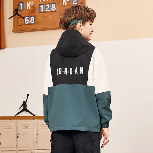 Jordan Nike AJ Children's Clothing Children's Windproof Jacket Boys Autumn New Hooded Jacket Mediterranean Green
