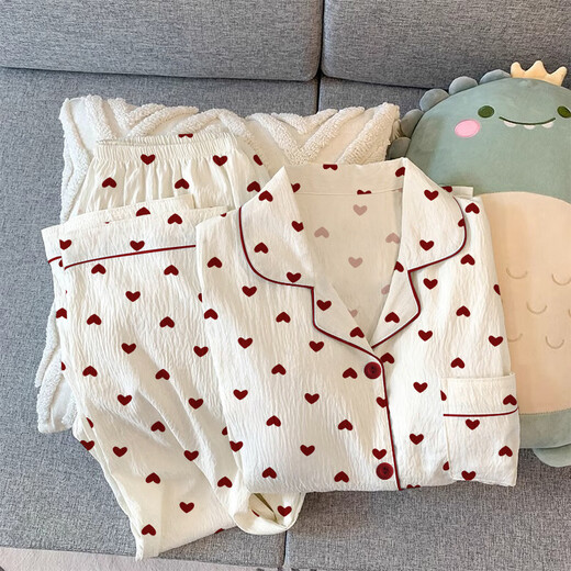 
Catman MiiOW Gentle Style Girl Love Cardigan Pajamas Can be worn outside in spring new wrinkled cloth home clothes long-sleeved suit KK3527# M [Suggested 80-100Jin [Jin equals 0.5 kg]]