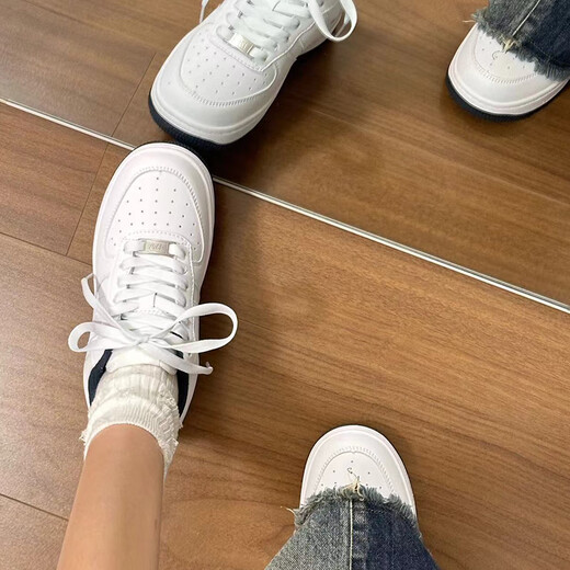 KAPPA卡帕背靠背女鞋秋季透气小白鞋子女板鞋新款情侣鞋百搭休闲运动鞋 经典白/海昌蓝 38