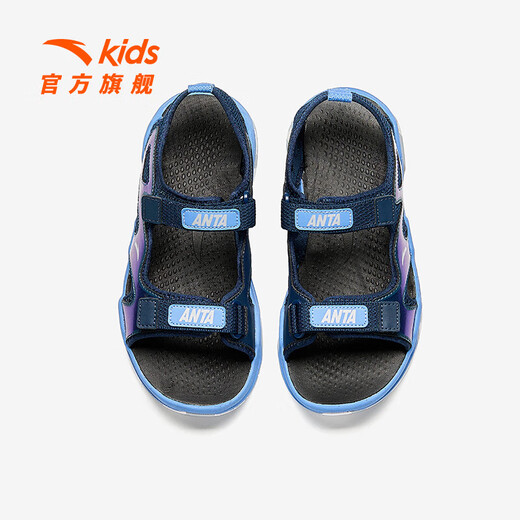 ANTA Children's Sandals Men's Big Children's Shoes 2025 Summer Rubik's Cube Sandals Outdoor Comfortable Toe Velcro Beach Shoes Men's Modai Blue/Soluble Blue-1 36