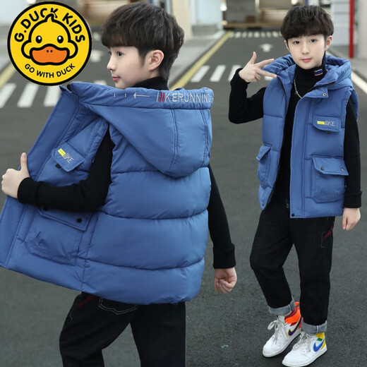 G.DUCKKIDS Little Yellow Duck Children's Down Vest Boys' Outer Wear Autumn and Winter Boys' Vests Winter Clothes Cotton Jacket Waistcoat Black 160cm