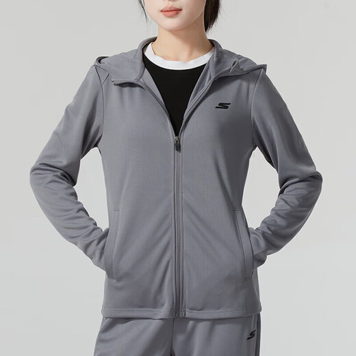 斯凯奇（Skechers）套装女 运动服连帽外套夹克 跑步健身训练长裤休闲裤直筒裤裤子 灰色两件套/连帽外套+长裤 XS