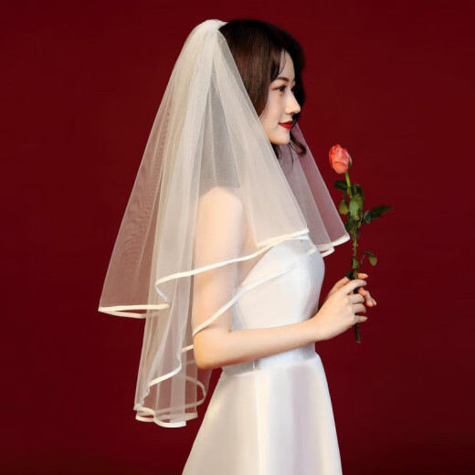 嘉宴新款韩式小头纱领证拍照头纱新娘结婚配饰影楼写真头纱多层蓬蓬款 25款缎面排珠小头纱 60cm-80cm