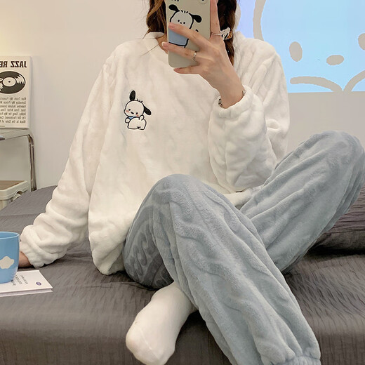 
Xuanfanduo pajamas for women in winter, coral velvet thickened plush long sleeve cute loose flannel home clothing set for outside 679# M 75-100Jin [Jin equals 0.5 kg]