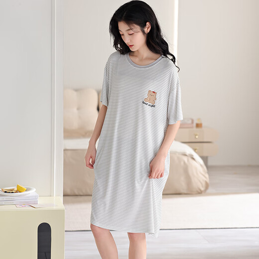 浪莎睡裙夏季女款2025新款莫代尔冰丝短袖凉感可外穿家居服睡衣连衣裙 13298 M