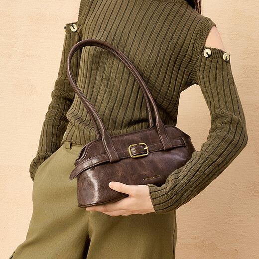 CHARLES&KEITH25秋新品腰带式设计长柄腋下包斜挎包七夕礼物CK2-20271613 Distressed Coffee咖啡色 M