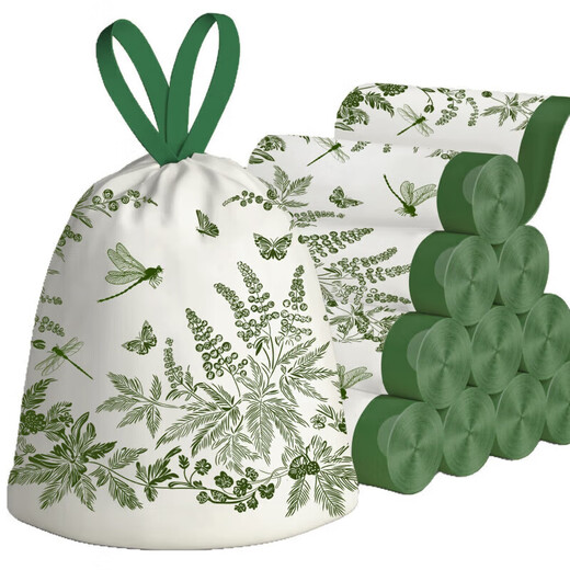 Jidaocook mugwort fragrance printed no-tear large roll garbage bag portable extra thick household kitchen waste bathroom drawstring garbage bag (printed no-tear) drawstring garbage bag 50 pieces/1 roll - mugwort fragrance