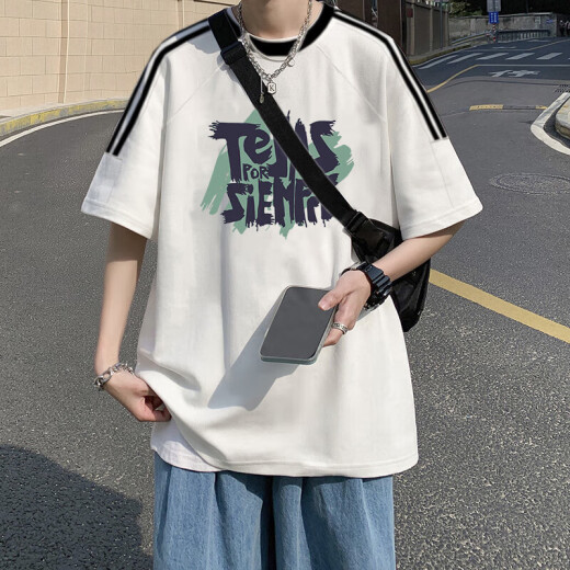 班尼路美式复古短袖T恤男夏季2025新款宽松设计感小众日系ins潮牌上衣服 3895*wasp白色 12XL m 85-120斤