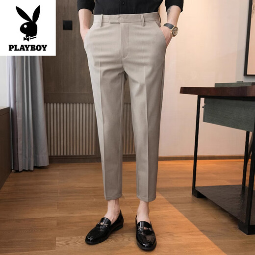 花花公子（PLAYBOY）高端品牌夏季休闲裤男士修身商务小西裤潮流薄款垂感九分裤子男裤 K723中灰 加绒 36