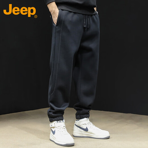 JEEP Casual Pants Men's Autumn and Winter Loose Tights Trousers Men's Warm Pants Sweatpants Black XL