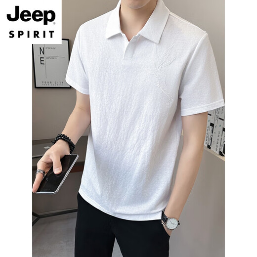 JEEP SPIRIT新中式POLO.衫男士短袖t恤夏季棉麻2025新款亚麻潮流翻领半袖 军绿色 L (体重范围110-125斤)
