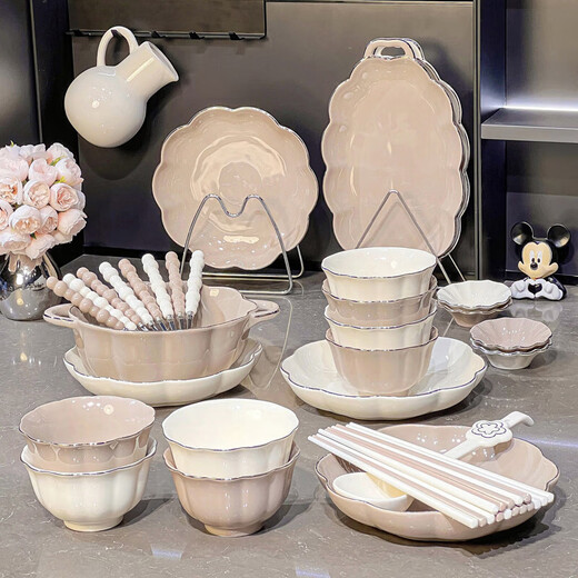 山头林村感碗碟套装家用陶瓷盘子釉下彩餐具碗盘轻奢米饭碗碗具 纯色釉盘子8.5寸2个装【1278】