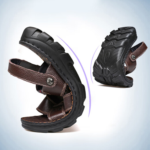 Fat donglai dl même sandales pour les hommes en été 2025 Nouveau à double usage décontracté, portez en cuir authentique Sole Sole d'âge moyen 12129 Black 38 Men __ First Cose Cowhide