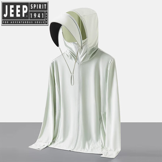JEEP SPIRIT Men's Sunscreen Jacket 2025 New Summer Lightweight Breathable Removable Hat Brim Ice Wire Sunscreen Jacket 9905 Light Gray XL [121-140Jin[Jin equals 0.5 kg]]