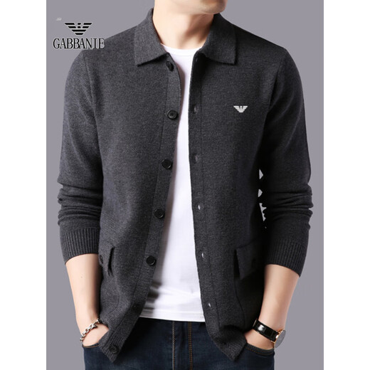 Emporio Armani cardigan men's cardigan Korean style trendy casual lapel sweater sweater thick coat black 7721 M 165 [recommended 95-120 Jin [Jin equals 0.5 kg]]