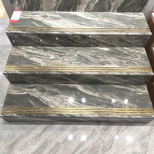 弧边淋釉楼梯踏步瓷砖470x1200防滑大理石地板砖一体原槽镀金梯级 12809-单片不含加工跟运费 600*1200