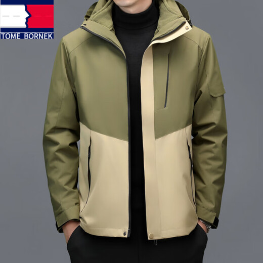 TOME BORNEK Tommy light luxury men's high-end jacket men's three-in-one jacket autumn and winter velvet thickened windproof jacket men's gray XL