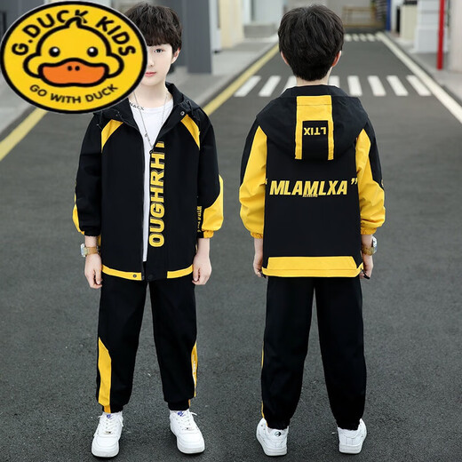 
G.DUCKKIDS boys autumn suit 2024 new boys medium-sized children spring and autumn Korean loose jacket sports two-piece set Green 140 suggestions 10-11 years old Recommended height 130 suggestions