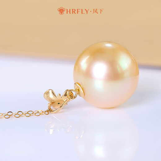 Gold bead pendant under the wind 18K gold seawater pearl necklace autumn and winter versatile perfect round single clavicle chain fashion gift for mother 11-12mm