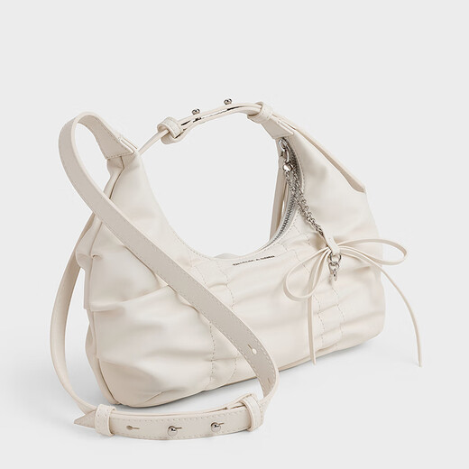 CHARLES&KEITH25秋季新品复古褶皱蝴蝶结单肩腋下包CK2-40271626 Cream奶白色 S