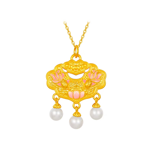 Gold koi lock pendant for women, safety lock gold-wrapped silver blessing lock necklace for boyfriend and girlfriend, baby's first birthday gift, koi lock pendant with necklace