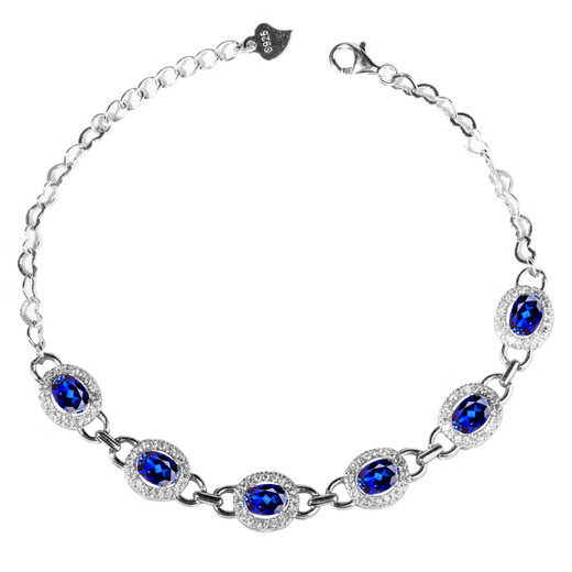 IosnIOSN Sapphire Bracelet S925 Sterling Silver Tanzanite Color Fashion Small Fresh Simple Versatile Heart Gemstone Bracelet Sapphire Bracelet 16-19CM Adjustable