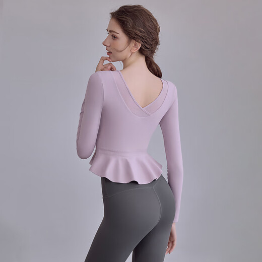 LULULMCCTN yoga clothes for women 2025 new tops with chest pads, high-end spring and summer Pilates training and fitness suits, hyacinth purple long sleeves L