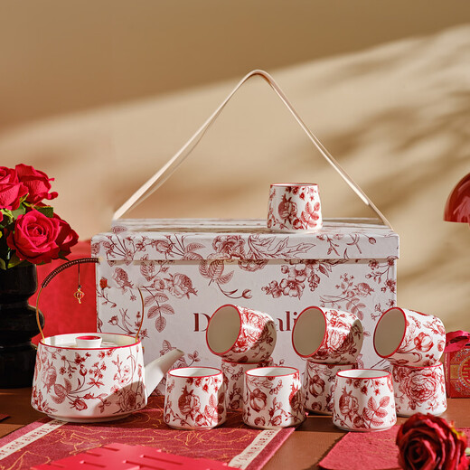 DearDali Tea Ceremony Tea Set Teapot Tea Cup Set Home Wedding Gift for Best Friend Bride and Couple Wedding Engagement Gift One Pot Six Cups White