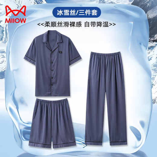 Catman (Miiow) Sommer Herren dreiköpfiger Pyjamas Ice Seide Kurzärärmelhose Nachahmung Seide 2025 Neue Heimkleidung Herren Sommer 14903+K15903 L