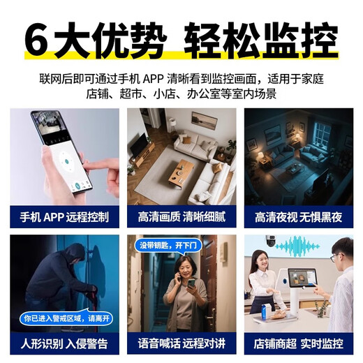 SORET 360 degrés sans coins morts avec caméra de vision nocturne panoramique haute définition Home monté sur le plafond 4G WiFi WiFi Gimbal Rotation Hémisphère Mobile Monitor Remote Door d'entrée intérieure 4G Batterie Vérification de la batterie Free [Rotation à distance + Intercom vocale + surveillance intelligente] Carte vidéo en boucle de 30 jours