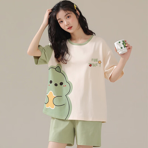 Xushansi Pyjamas Mädchen können kurzärmelige neue Cartoon süße Dinosaurier-Heimanzug 2025 679 Green Dinosaur M Empfohlen 80-90jin [Jin gleich 0,5 kg]