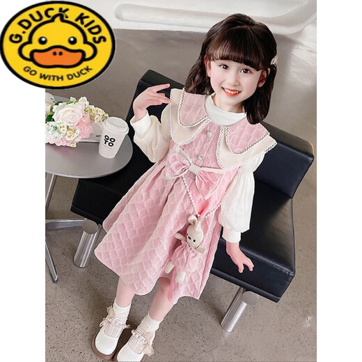 G.duck girls dress suit spring and autumn 2026 new children's princess dress baby girl fashionable two-piece set pink 90 (reference age 2-3 years old) (reference age 2-3