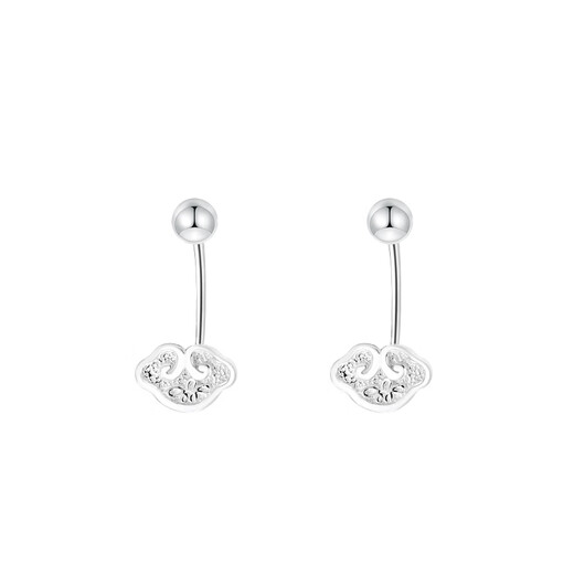 Idel 999 silver earrings, light luxury and high-end, mini small Xiangyun Ruyi back-hanging earrings for women, pierced earrings E4090 Xiangyun silver earrings, gift box + greeting card + certificate