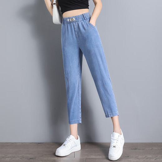 莱塞尔天丝软牛仔八分哈伦裤女休闲百搭低个子显瘦经典夏季薄款 蓝色-八分裤 2XL