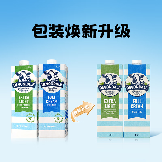 Devondale Australian skimmed pure milk 1L*10 boxes 0 sucrose grass-fed high calcium high protein children adults middle-aged and elderly