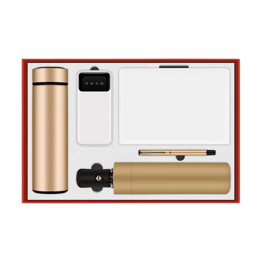 Liwang Souvenirs Business Employee Ansiversary Anniversary Aniversario Souvenirs Evento práctico Premio Thermos Cup Cup + Power Bank + Libro + Pen + Umbrilla [Box de regalo] Oro Gold