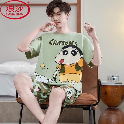 浪莎（LangSha）纯棉睡衣男士夏季短袖卡通青少年初高中大学生全棉家居服大码套装 RGD-6621# 3XL 标准身高180-185/体重180-20