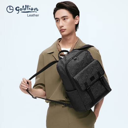金利来（Goldlion）新款背包男士商务休闲大容量双肩包旅行电脑包时尚潮男书包 黑色