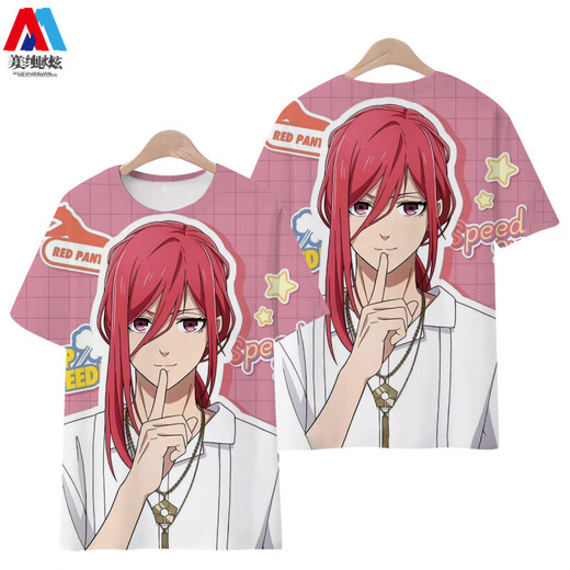 
Meichun shining Japanese cartoon summer men and women loose blue prison series thousand-cut leopard horse T-shirt printed trendy short-sleeved T6197 M height 130C