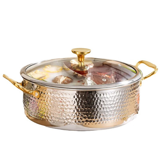 Fat Donglai 316 Stainless Steel Yuanyang Pot Hot Pot Special Pot Induction Cooker Hammer Pattern Soup Pot Hot Pot Food Grade Fat Donglai Same Style Yuanyang Pot Precision Laser No Flavor 30cm