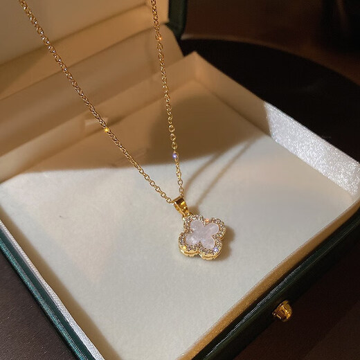 Necklace, high-end, luxury, niche design for women, ins cold style clavicle chain, double-sided four-leaf clover washable pendant, gold four-leaf flower necklace A0292