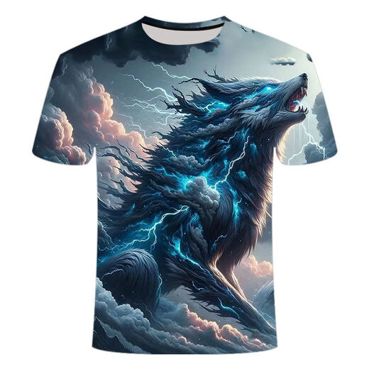 
2024 new animal wolf series 3d printed T-shirts fashionable, versatile, handsome and cool short-sleeved primary and secondary school students TXC6227 XS 70-80Jin [Jin equals 0.5 kg]