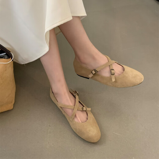 S.Sofea Retro Mary Jane Schuhe flache Einzelschuhe für Frauen sanftes Styling 2025 S677-2 Aprikosenfarbe 37