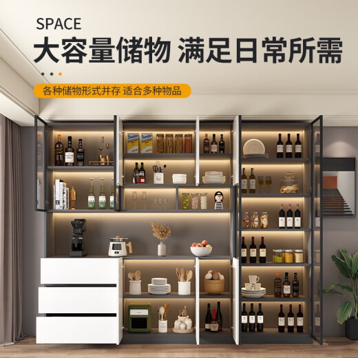 BEYZK餐边柜高柜一体靠墙现代简约轻奢客厅餐厅家用茶水酒柜收纳储物柜 雅致灰款式12240*40*220CM实木 双门