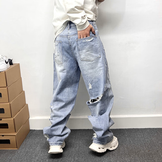 Smyslenny leichte Luxus neue Marke Spring- und Sommer Hellblau Temperament zerrissene Jeans Persönlichkeit Gerade nostalgische Retro-Design hellblau_h3893 s _105-125jin [Jin ist gleich 0,5 kg]