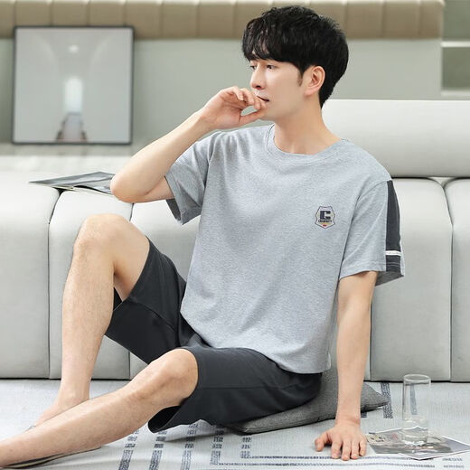 
Hengyuanxiang 2025 new pajamas men's summer short-sleeved shorts pure cotton thin large size fat plus larger pullover home clothing XM6906A short-sleeved shorts suit Men's L 100-125Jin [Jin equals 0.5 kg]