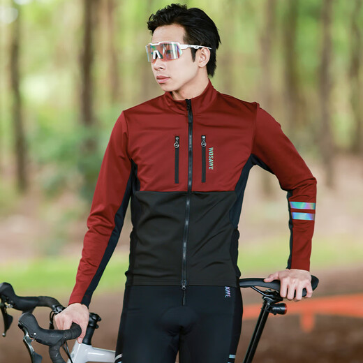 WOSAWE road bicycle autumn and winter fleece warm cycling suit mountain bike plus velvet windproof cold jacket top windproof windproof jacket wind squirt/black top + cushionless trousers L (suitable for 70-80 Jin [Jin equals 0.5 kg])
